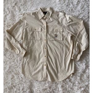 Lauren Ralph Lauren Button‎ Down Shirt Cream Fishing Fly equestrianLogo Mens